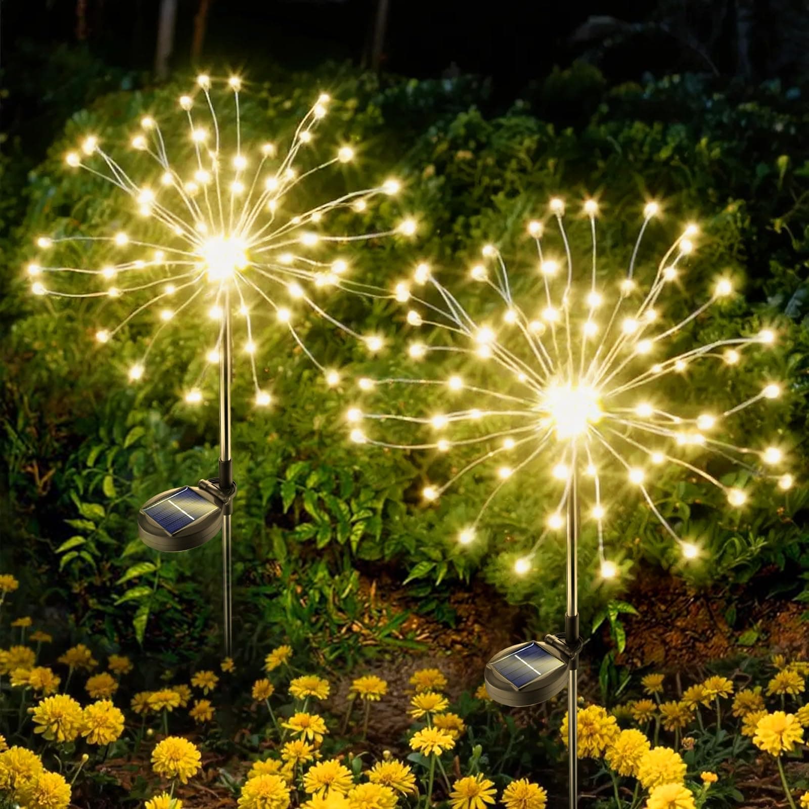 Anordsem Solar Garden Lights Outdoor: Bendable Copper Wire with 120 LED Firework Beads - Warm Waterproof DIY Starburst Decoration for Yard Pathway Patio - Gifts for Women Mom Homeowners