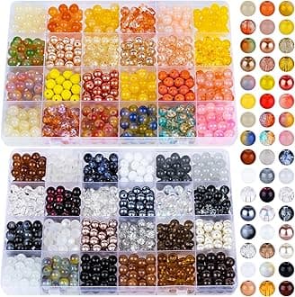 XSEINO About 1200PCS 8mm Glass Beads Bracelet Making Kit，48 Assorted Yellow and Black-White Series Colorful Crystal Beads for Making and DIY Crafts