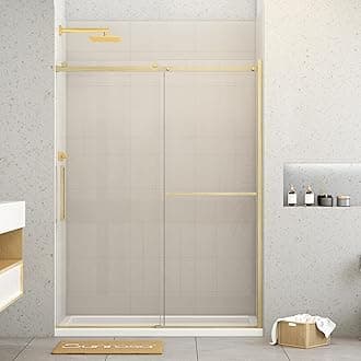 Sunrosa Shower Doors 60"×76", Single Sliding Shower Doors, Shower Door with Tempered Glass, Shower Glass Door in Brushed Gold