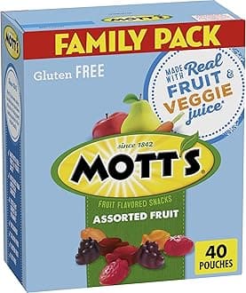 Mott's Assorted Fruit Snacks Family Pack, Gluten Free Gummies, Made with Fruit & Veggie Juice, Good Source of Vitamin C, Gelatin Free, 40 Count Individual Pouches, 32 oz