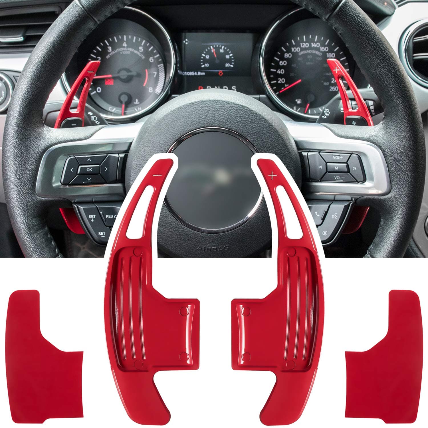 Steering Wheel Shift Paddle Extended Shifter Trim Cover for Ford Mustang 2015 2016 2017 2018 2019 2020 2021 Interior Decoration Accessories Aluminum Alloy (Red)