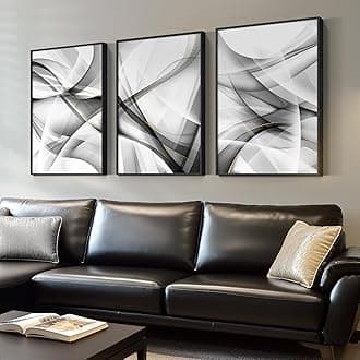 Large Framed Black and White Gold Abstract Lines Wall Art, Set of 3 Piece Canvas Paintings Artwork for Walls, Modern Minimalist Lines Art Prints Pictures for Living Room Hallway Office Wall Decor Total 30x60 In