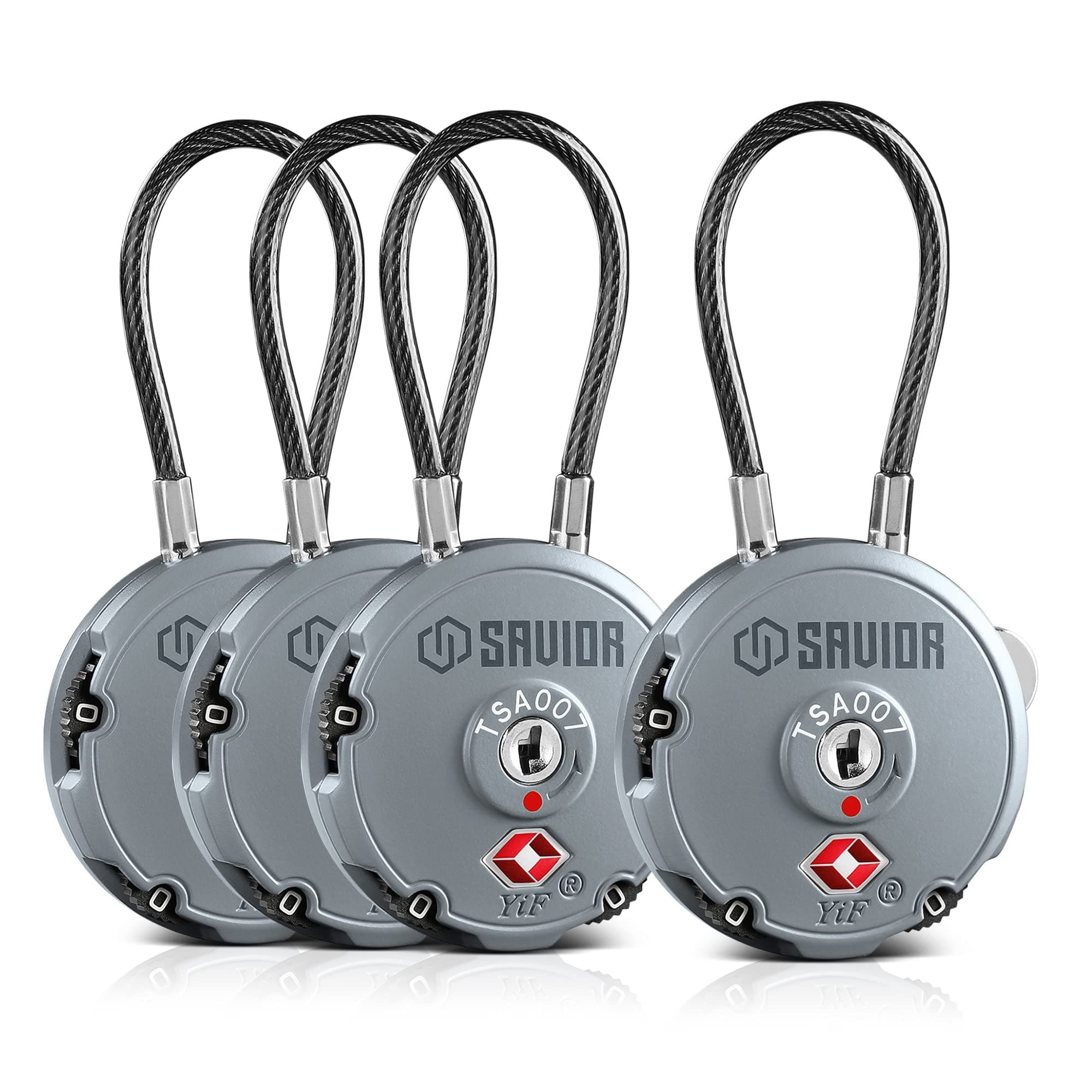 Quality TSA-Approved 3-Digit Combination Cable Travel Luggage Locks for Rifle Bag Firearm Gun Case Accessories Ammo Boxes Outdoor Storage, SW Gray, 4-Pack