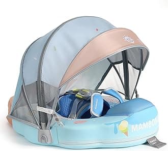Mambobaby Float Add Tail Baby/Infant Swim Float with Canopy, Non-Inflatable Solid Upgrade Soft Waterproof Skin-Friendly Leather Material (Limited Edition Blue)