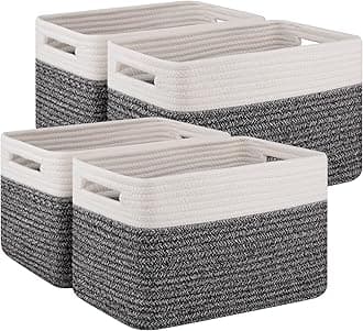 SIXDOVE 4 Pack Storage Baskets for Organizing, Woven Baskets for Shelves - Perfect for Toys, Books, Towels, and Clothes, Durable Gift Basket Bins Toy Storage, 12.7''Lx9''Wx7.8''H, Black & White