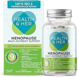 Health & Her Menopause Supplement, 9-in-1 Daily Multivitamin for Women with Ashwagandha & Red Clover, Vegan & Gluten Free, 30-Day Supply, 60 Capsules