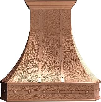 SINDA Hand-Crafted Copper Range Hood for Kitchen with SUS304 Liner and Baffle Filter, with Beehive-Natural CopperH3STRBNI3630