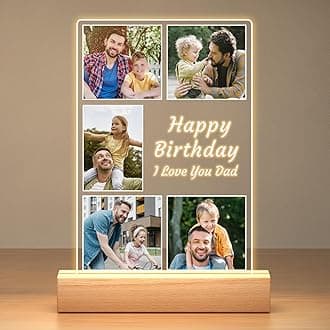 Personalized Birthday Gifts for Dad from Daughter Son, Custom Picture Frames with Night Light, Customized Photo Frame with Photos, Personalized Gifts for Dad, Baby, Kids, Family