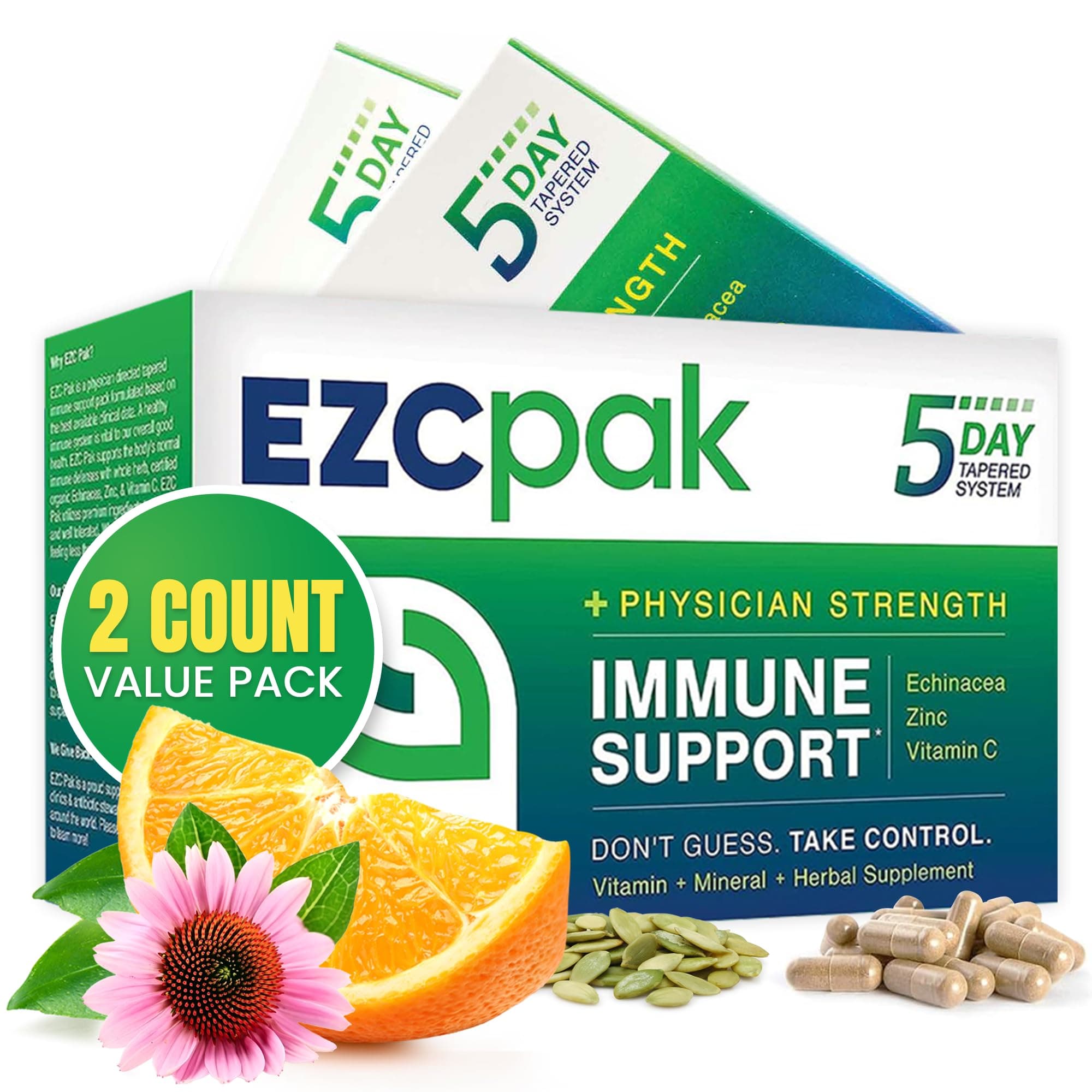 EZC Pak 5-Day Immune System Booster with Echinacea, Vitamin C and Zinc for Immune Support (Pack of 2)