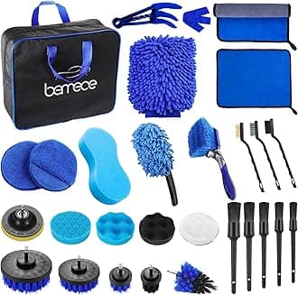 Bemece 29 Piece car detailing kit, car cleaning kit for Cleaning Wheels, Interior, Exterior, Leather, Dashboard, Vents (Blue)…