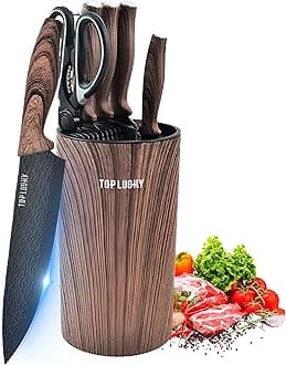 KAPEICamper Kitchen Knife Set,6-Pieces Sharp Knife Set for Kitchen, Non-Stick Non-Slip Stainless Steel Chef Knife Set with Universal Knife Block Suitable for Home Restaurant (Brown)