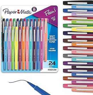 Paper Mate Felt Tip Pens Flair Marker Pens, Medium Point, Assorted, 24 Count