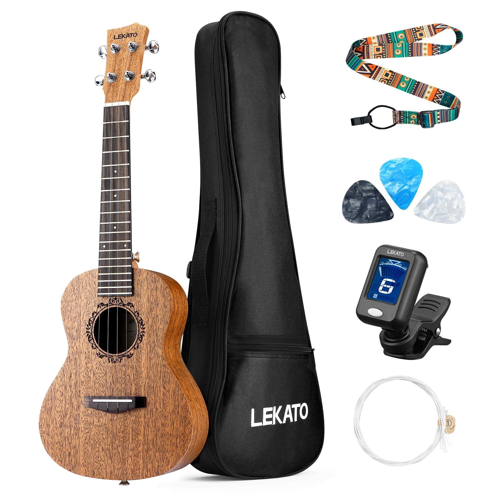 LEKATO Concert Ukulele for Beginners, 23 Inch Mahogany Ukelele Bundle with Gig Bag Professional Wooden Hawaiian Uke for Adult Kids Starter Kits with Strap Tuner Nylon Strings Picks
