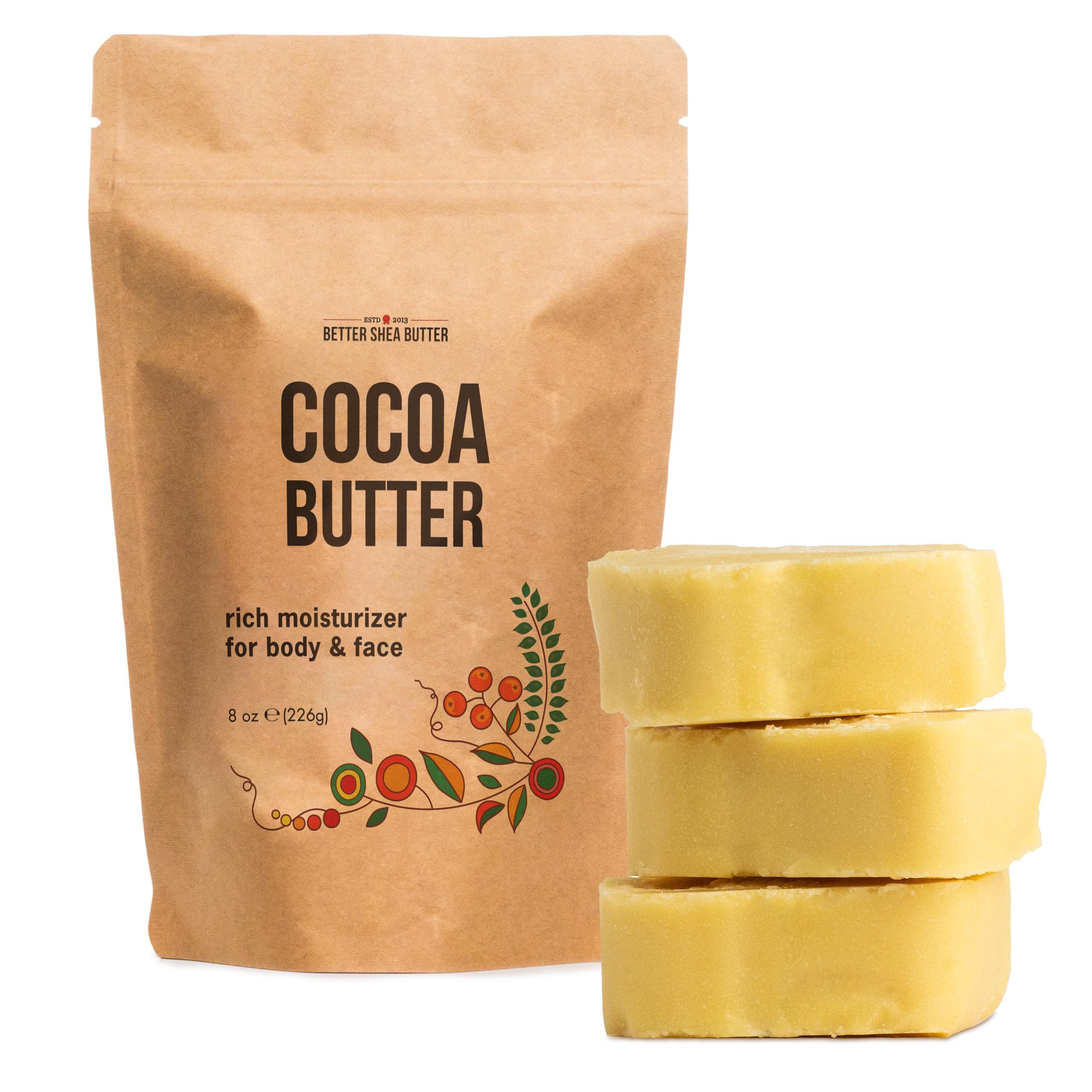 Cocoa Butter - 8 oz Block, Deeply Moisturizes Skin, Diminishes Scars, Stretch Marks, Soothes Dry Skin