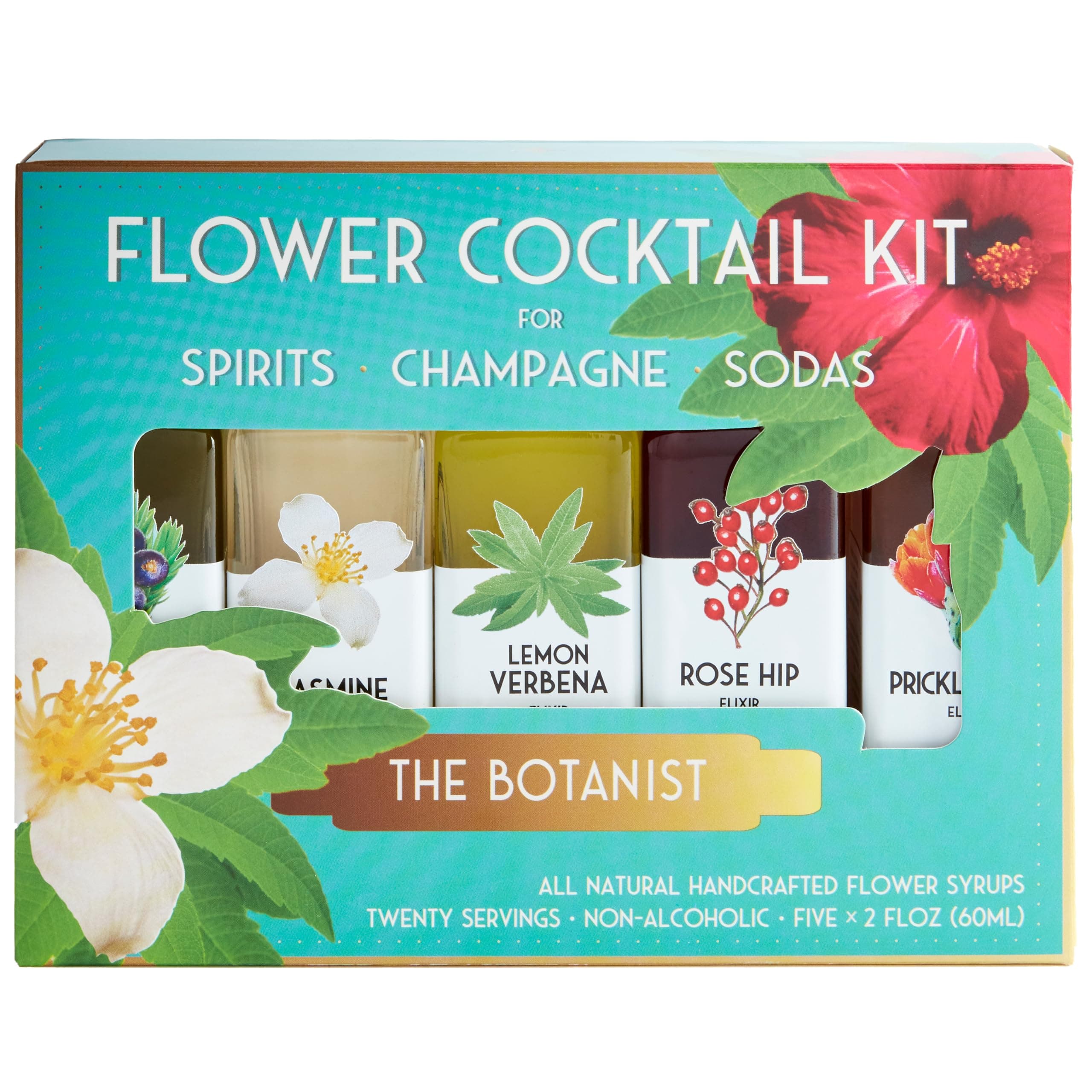 All Natural Flower Syrup Cocktail Kit - Gift Set - Assortment of 5 (2 oz) Elixirs (The Botanist)
