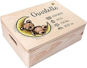 Personalized Wooden Storage Box Baby Memory Box | 15.8x11.8x5.5in (+-0.5) | Hinged Lid Handle Engraving | Unpainted Gift Box | Rough UNSANDED Keepsake Souvenir Chest