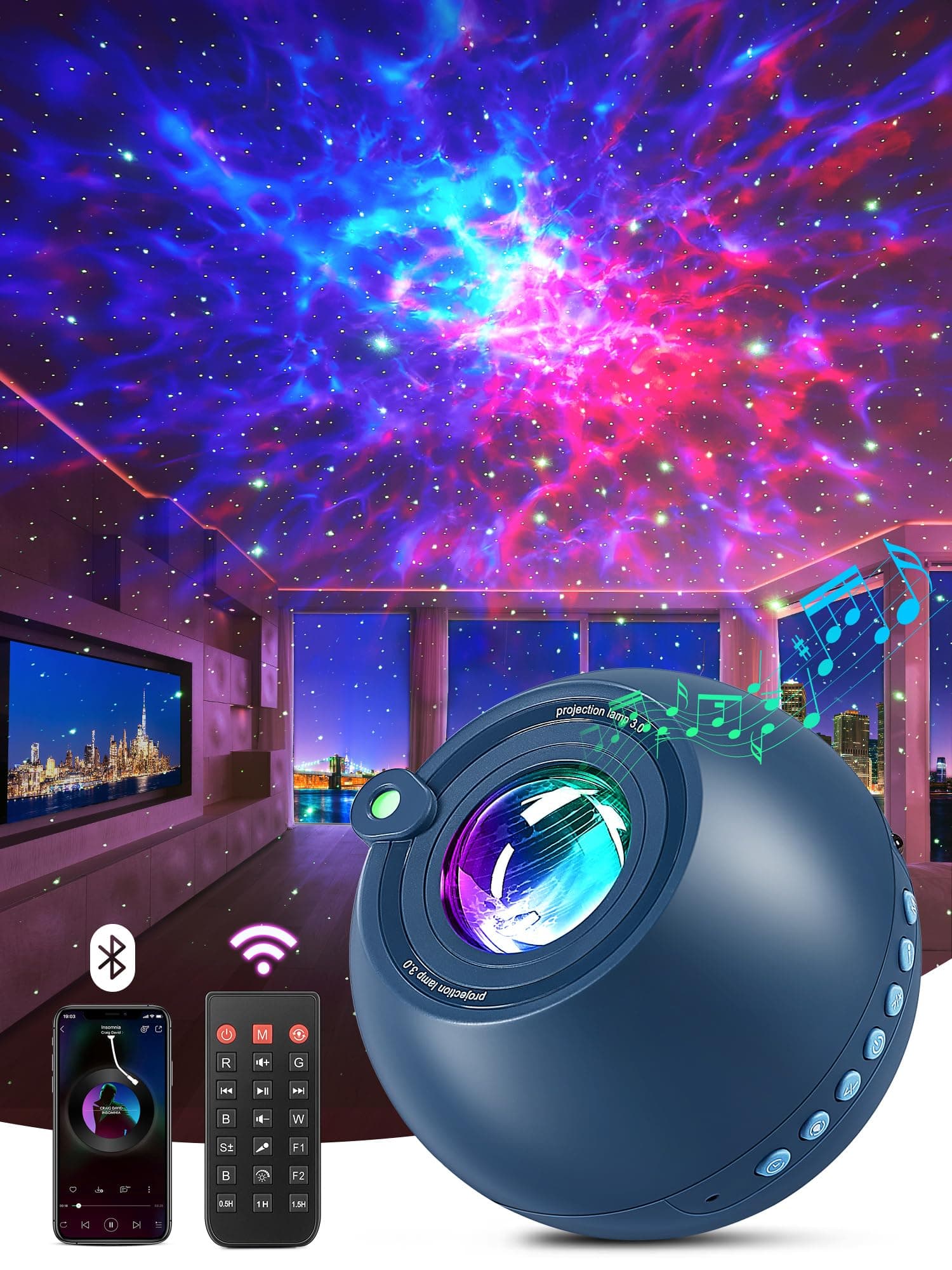 PIKOYStarry Sky Projector, 360 Light Modes Starry Sky Projector Children, 15 Music + Bluetooth Starry Sky Projector, Adults, Remote Control Night Light, Starry Sky Projector, Galaxy Projector, Gifts