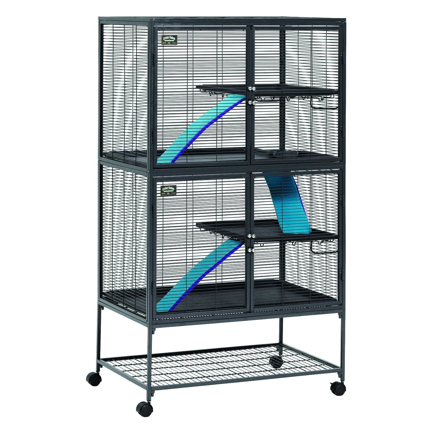 MidWest Homes for Pets Critter Nation Double Unit Small Animal Cage, 4 Tiers, Includes Pan, Shelf, Ramp & Cover, for Rats, Ferrets, Chinchillas, Sugar Gliders