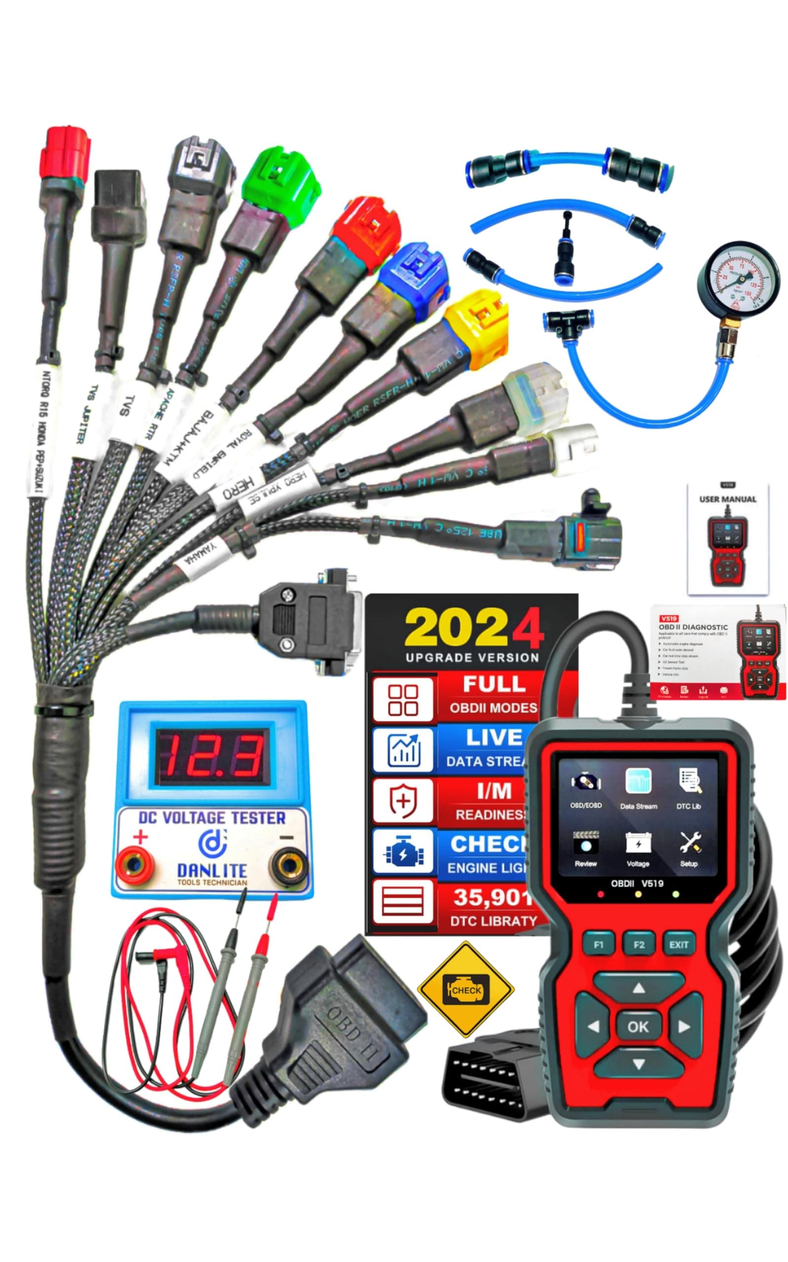 - DANLITE TOOLS TECHNICIAN V519 Obd-Ii Scanner Bs6 Bs7 Bike Scanning Cable Fastest Connectivity Fule Pressure Gage Fast Connectivity Best Display Quality With DC Voltage Tester,Multicolour