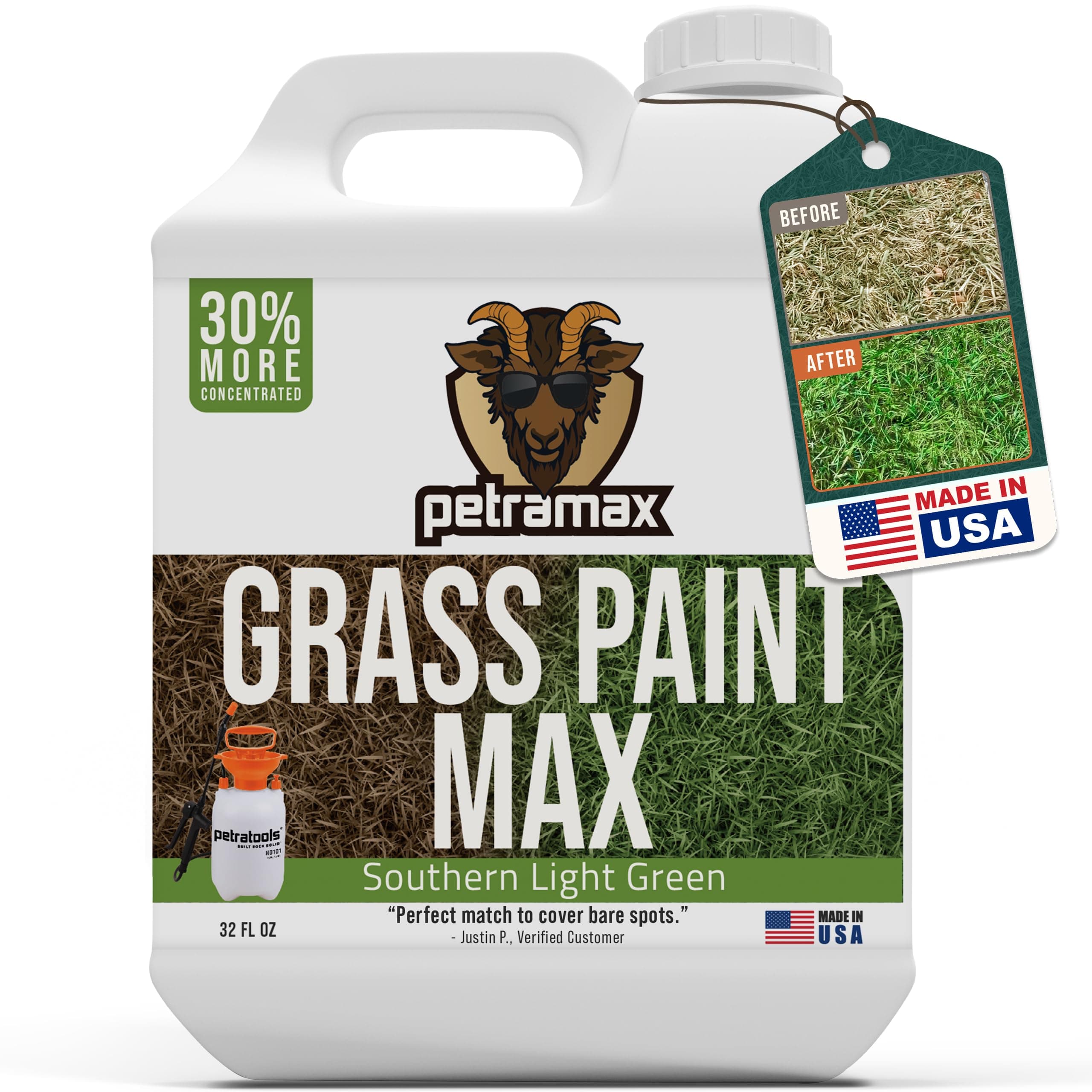 PetraMax Max Grass Paint for Lawn - Maintain Perfect Spring Green Grass, Spray for Lawn & Shrubs Green Spray, Paint Pair Petra Sprayers - Touch up Dog Spots - Non-Toxic Safe for Pets (Southern, 32 oz)