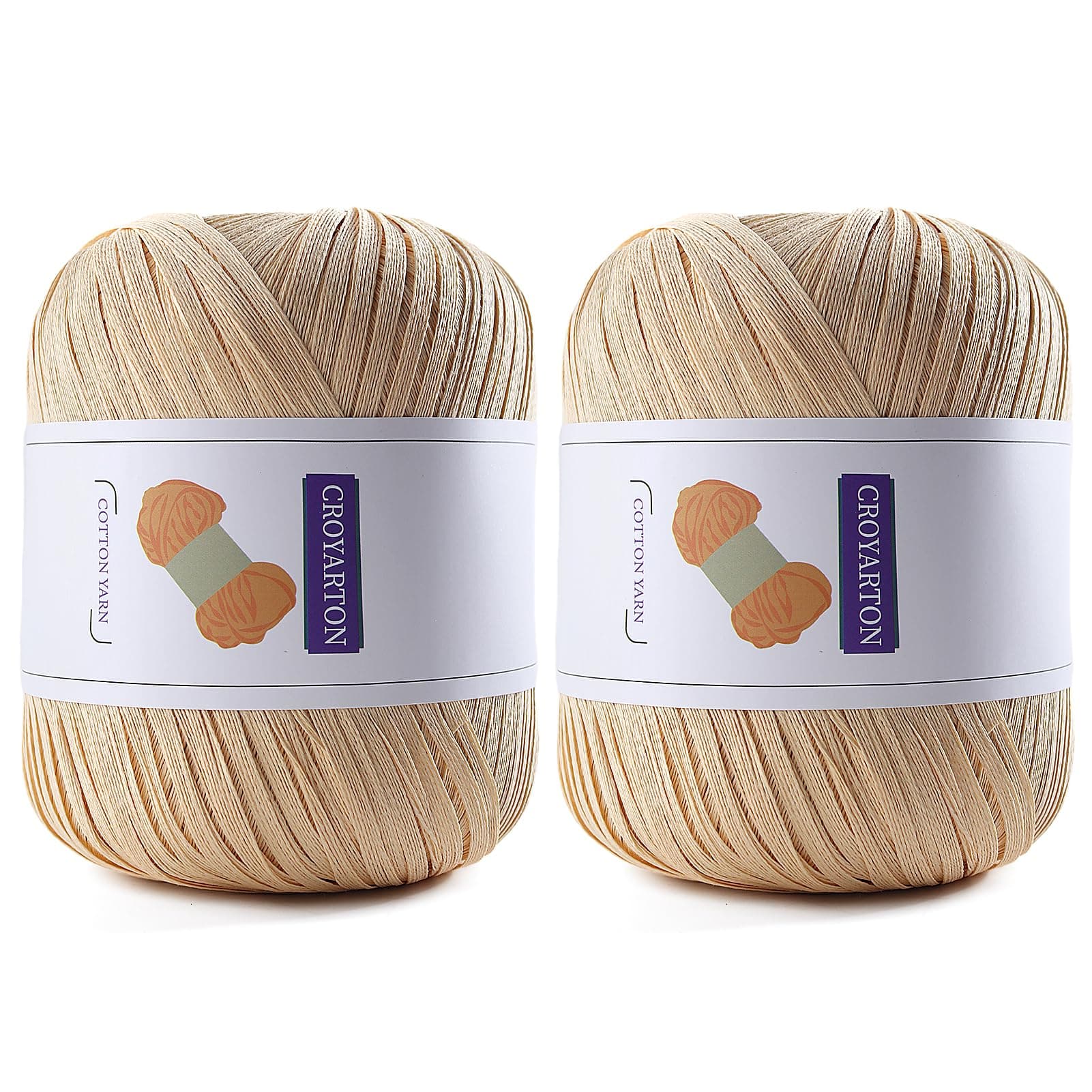 2 Pack Raffia Yarn for Crochet, Soft Cotton Yarn for Crocheting Summer Beach Bag/Hat, 228 Yards/3.52 Ounce Ribbon Paper Yarn for Beginners DIY Hand Knitting Handbag (Khaki)