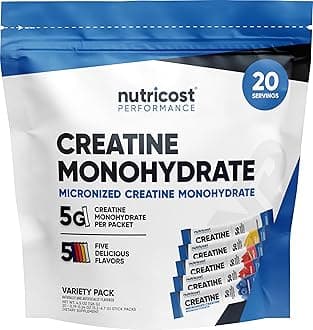 Creatine Monohydrate Powder Variety Stickpacks (5 Flavors, 20 Servings) - Micronized, 5 Grams of Creatine Monohydrate Per Pack