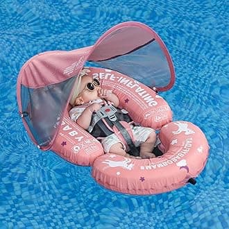 Mambobaby Baby Pool Floats Hammock with Canopy - Portable Swimming Floating Toys Self-Inflating Water Hammock Pool Raft Floatie Lounger for Baby Summer Lake Beach UPF50+, Pink