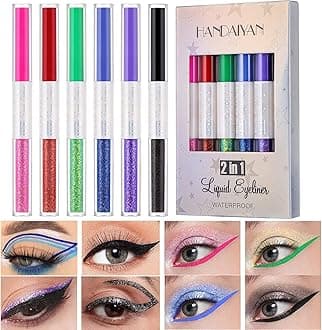 BestLand 2 in 1 Matte & Glitter Liquid Eyeliner Set Rainbow Colorful Neon Eyeliner Pencil Pigmented Waterproof Smudgeproof Long Lasting Korean Eye Glitter Christmas Makeup Gift Kit for Women