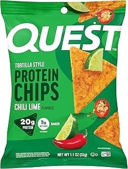 Quest Nutrition Chili Lime Tortilla Style Protein Chips, 20g Protein, 3g Net Carbs, Low Carb, Gluten Free, 1.1 oz (Pack of 12)