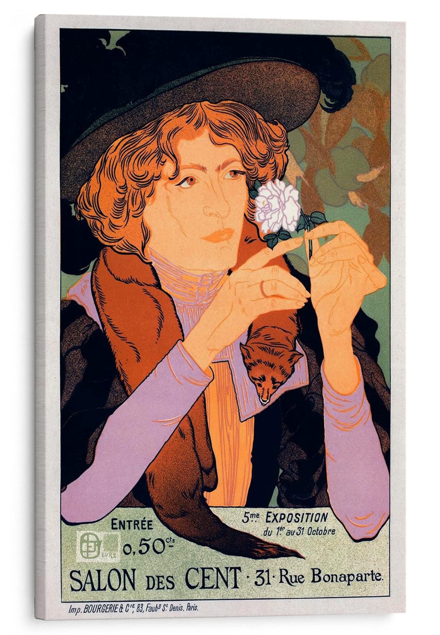 PRINTROY, Affiche Pour Le Salon Des Cent, 5E Exposition D'Art 1896 Canvas Wall Art Print by Georges De Feure, Framed Giclee Artwork Pictures for Home Office Decor 61X91 cm (24"X36")