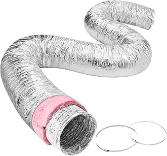 6 Inch Insulated Flexible Duct R-6.0，25 Feet Long with 2 Duct Clamps, Heavy-Duty Three Layer Protection Air Ducting Hose for HVAC Heating Cooling Ventilation and Exhaust Ductwork Insulation