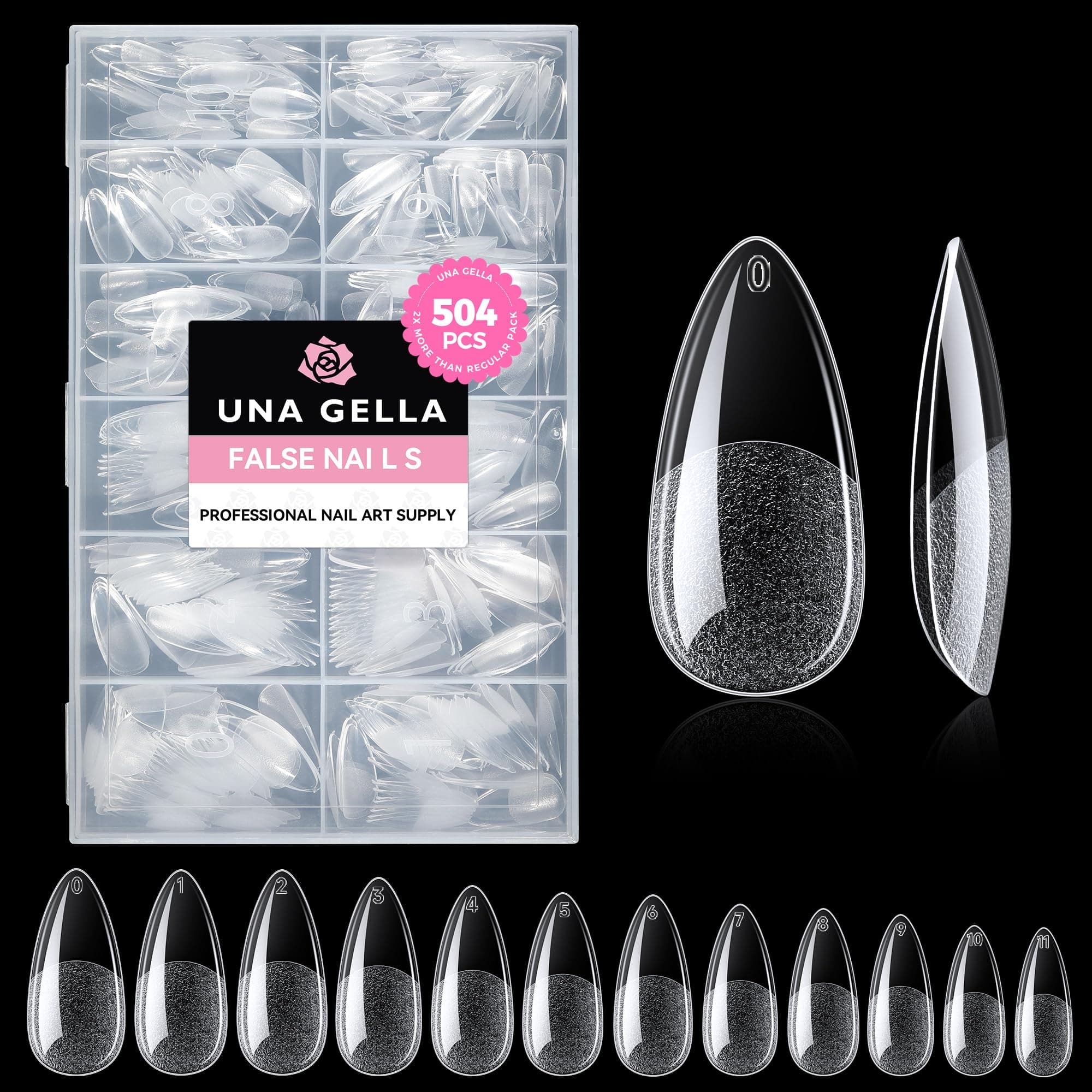 Nail Tips, 504PCS Clear False Nail Medium Almond Shape For Gel Extensions - 12 Sizes Soft Acrylic Gel Press On Nails No C Curve Gift For Diy At Home
