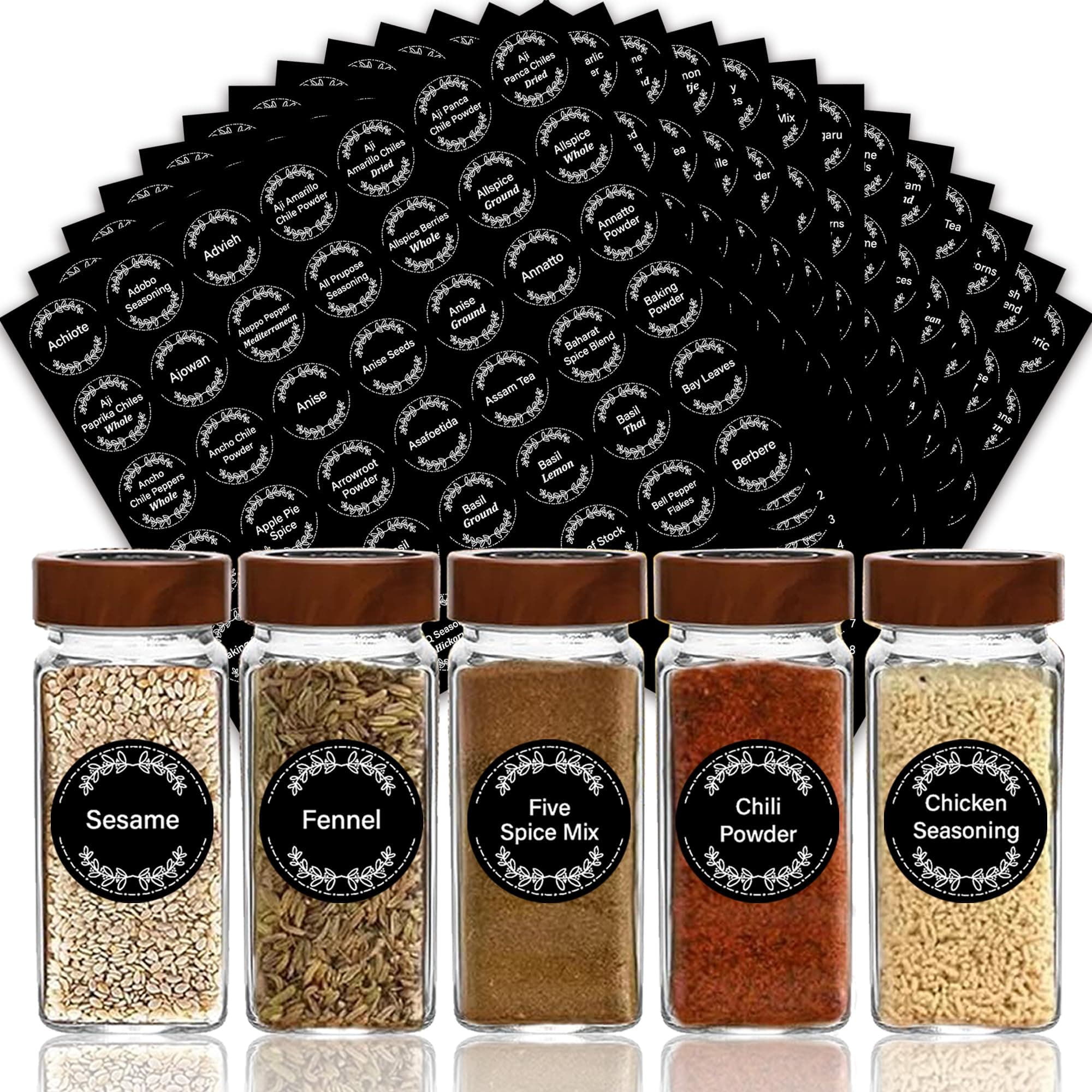672 Preprinted Spice Labels Book with A–Z Index, Minimalist Black Round Stickers for Kitchen Jars, Waterproof Oilproof Tear-Resistant Herb & Seasoning Labels – 1.2" Pantry Label Set