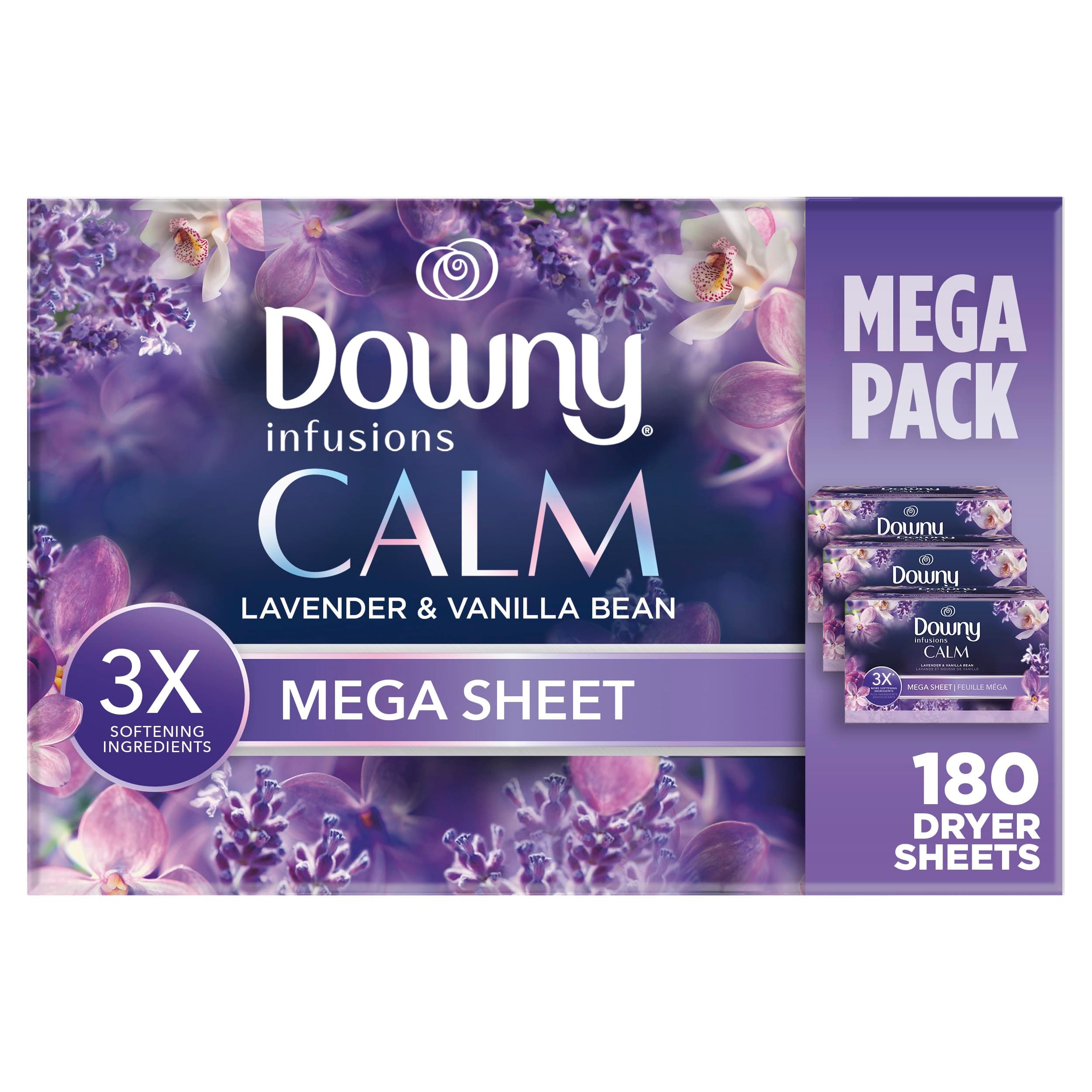 Calm Mega Dryer Sheets, Large Fabric Softener Sheets for Laundry , Static Guard & Softness Boost, Laundry Dryer and Fabric Sheets, 180 Count