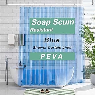 Shower Curtain Liner, 72x72 Transparent Blue Shower Liner, Lightweight Plastic Shower Curtain Liners, Cute Waterproof Shower Liner for Bathroom with 3 Magnets and 12 Grommet Holes