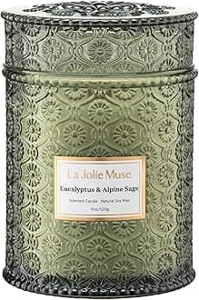 LA JOLIE MUSE Eucalyptus & Alpine Sage | Eucalyptus, Lavender & Sage Candle for Home Cleansing | 19 oz Wooden Wick | Natural Soy Wax | 90 Hours Burn | Candle for Relaxation