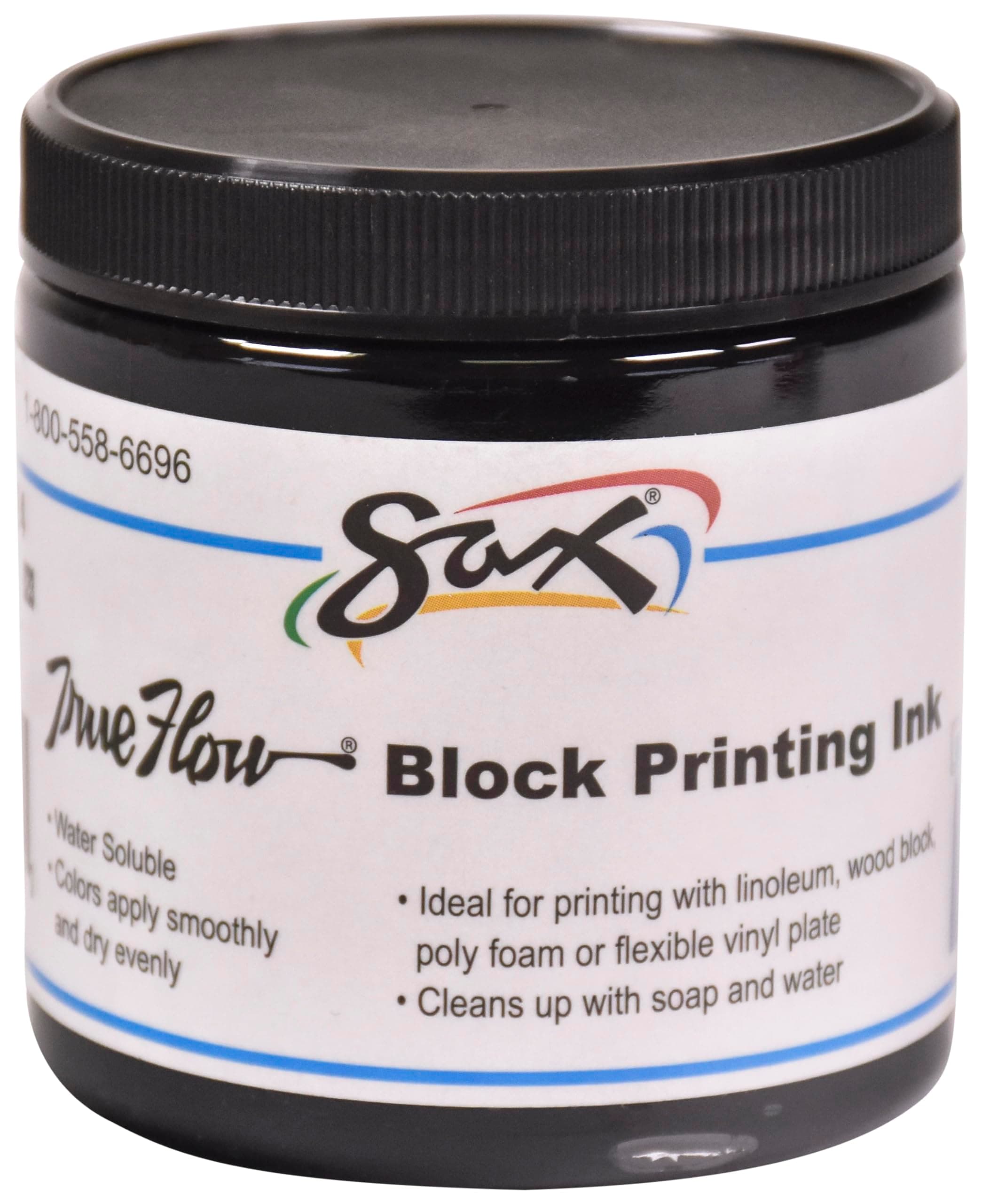 Sax True Flow Water Soluble Block Printing Ink, 8 Ounce Jar, Black - 461924