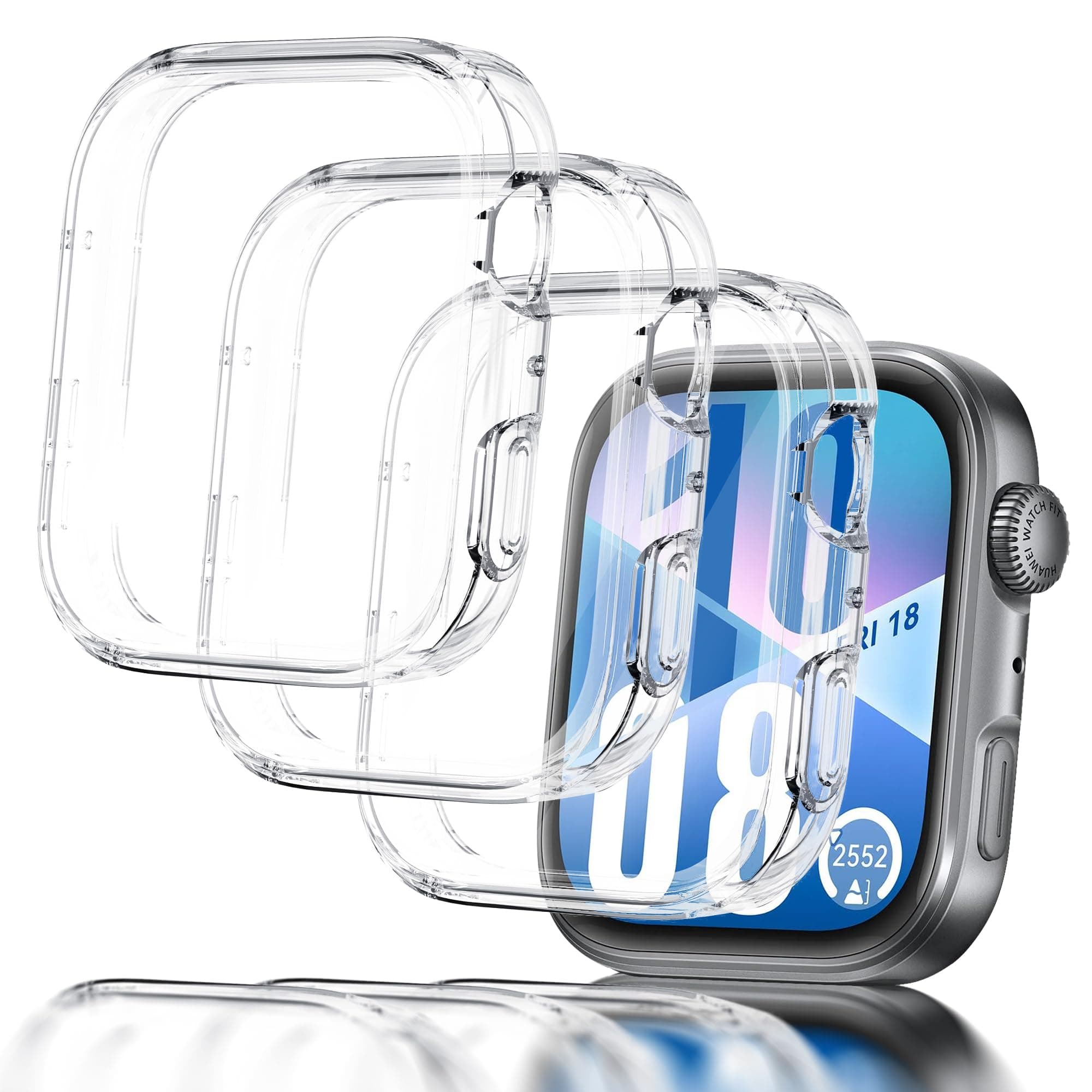 Seltureone 3 Pack Watch Case Compatible with Huawei Watch Fit 4, Soft TPU Silicone Case with Screen Protector, Full-Coverage Scratchproof Protection - Clear