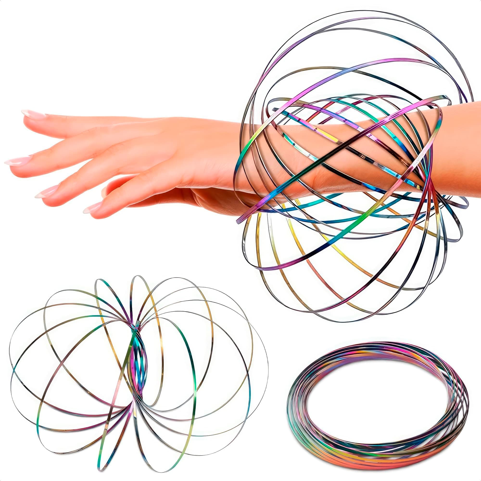 Riotaxy Amazing Magic Flow Rings Kinetic Educational Spring Toy Funny Outdoor Game Intelligent Relax 3D Ring Bracelet Stainless Metal Galactic Globe Fit For Kids Boys Girl Adults