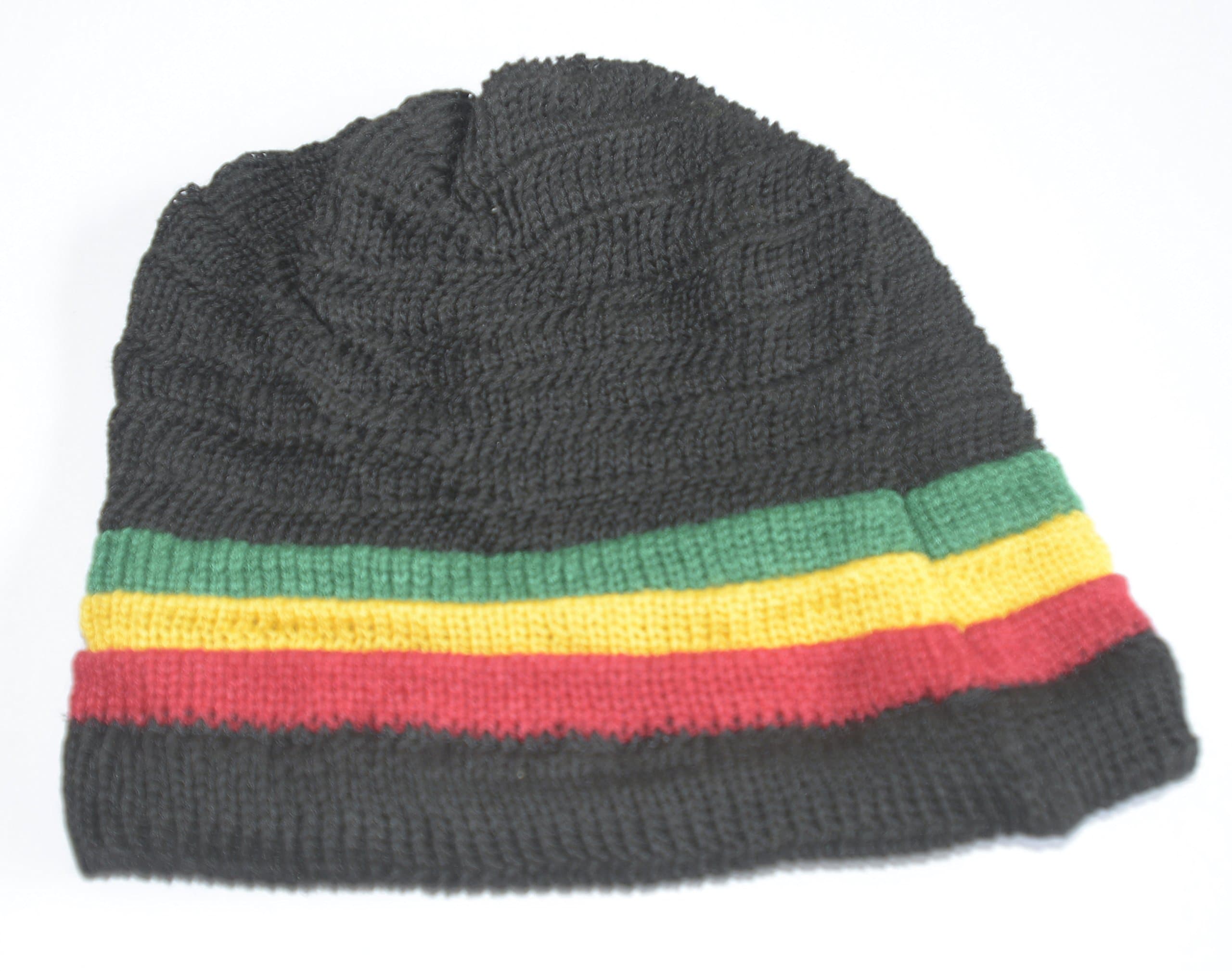 jammin Black unisex Knitted Rasta Reggae beanie hat with red,yellow and green stripes (stylish and cool)