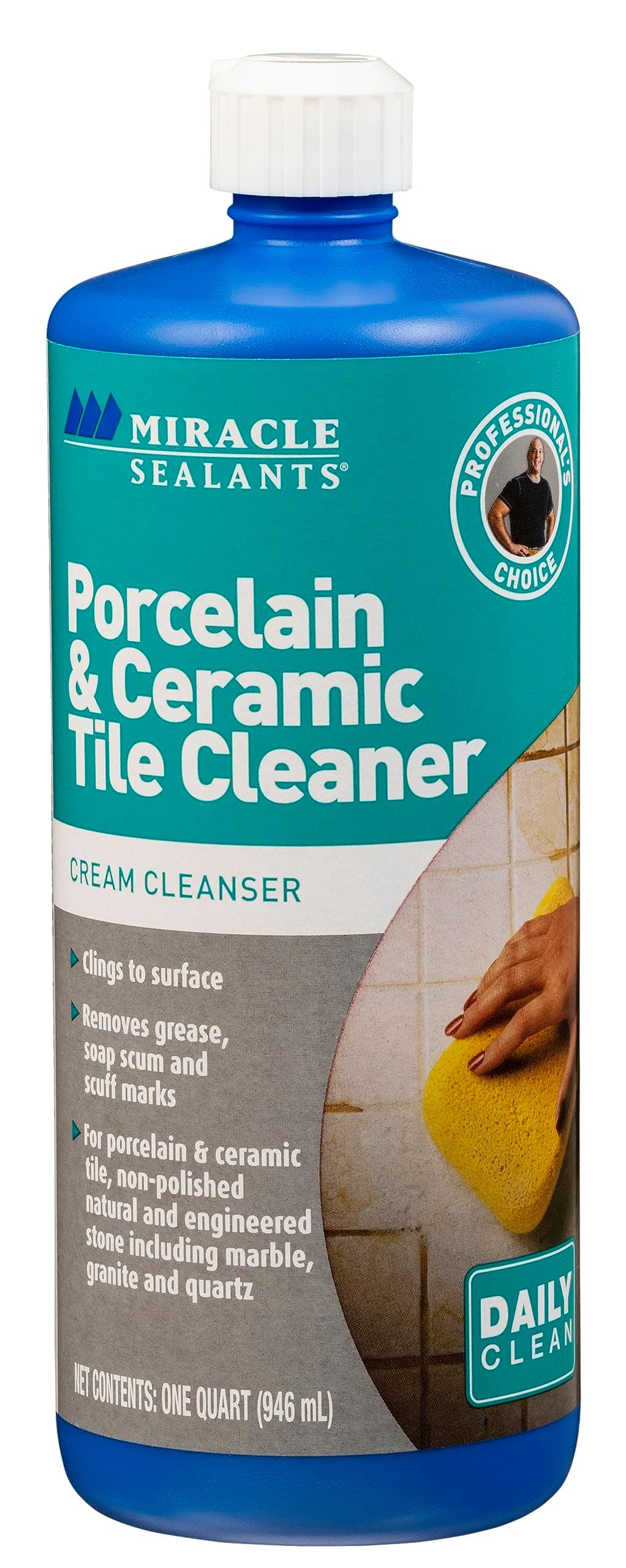 Porcelain & Ceramic Tile Cleaner, Scrubbing Compound for Tile, Stone, Glass, Dirt, Stain & Hardwater Spot Remover, Quart
