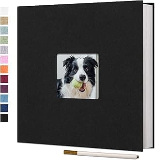 Self Adhesive Photo Album Magnetic Scrapbook Album 40 Magnetic Double Sided Pages Fabric Hardcover DIY Photo Album Length 11 x Width 10.6 (Inches) with A Metallic Pen (Black)