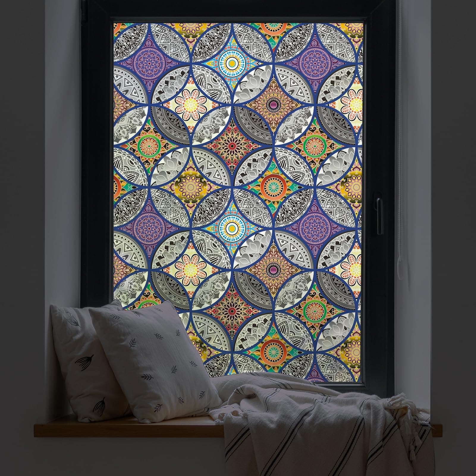 DKTIE Static Cling Decorative Window Film with Installation Tools, Non Adhesive Privacy Film Stained Glass Film for Bathroom Shower Door Heat Cotrol Anti UV 17.7 x 78.7 Inch