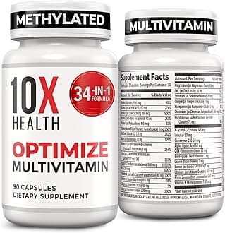 10X Health Optimize Methylated Multivitamin for Men - 90 Capsules, 34 in 1 Formula with 800 mcg of Vitamin B12, 5-MTHF, NAC - Methyl B Complex