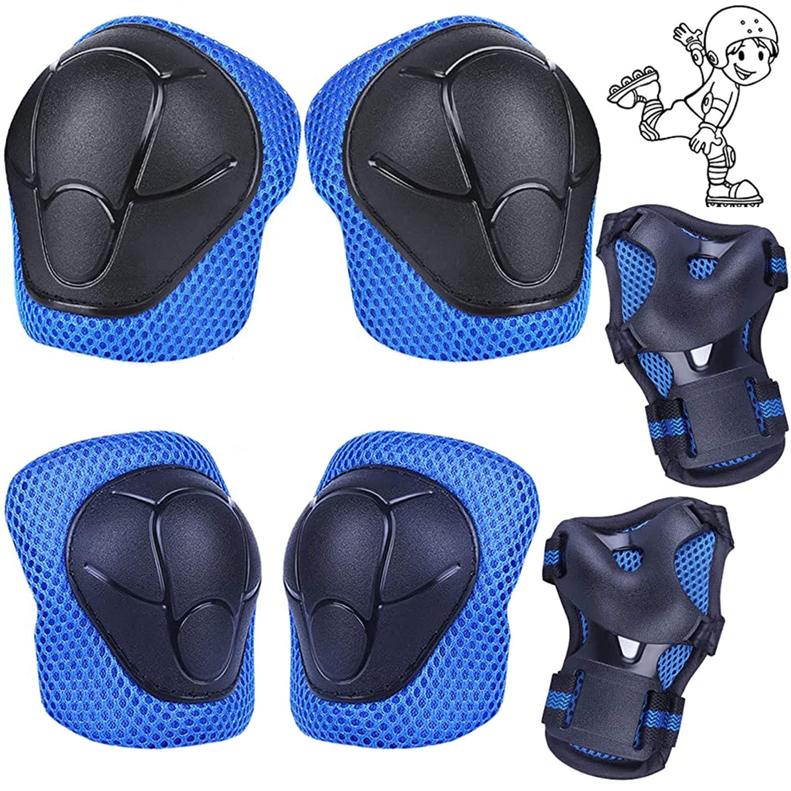 6 in 1 Protective Gear Set Children's Protector Set Skate Protective Gear Set Kids Protective Gear Set Knee Pads Elbow Pads, Wrist Guards for Inline Skateboarding, Cycling and Roller Skating