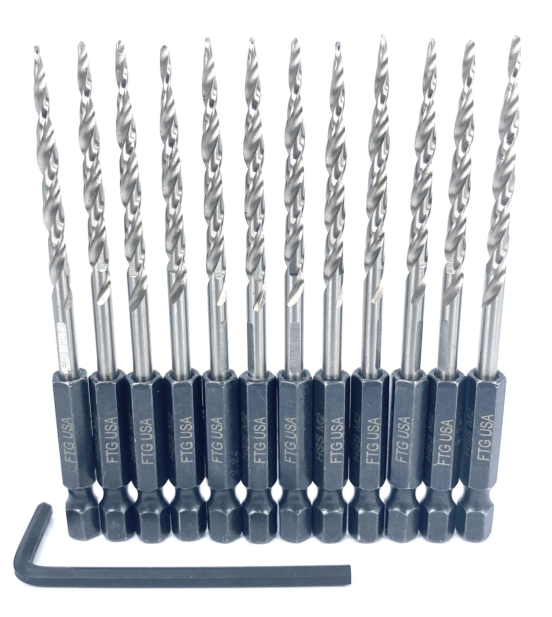 FTG USA Tapered Drill Bits for Wood 12 Pc #6 (9/64") All Same Size Replacement for FTG Countersink Drill Bit Set