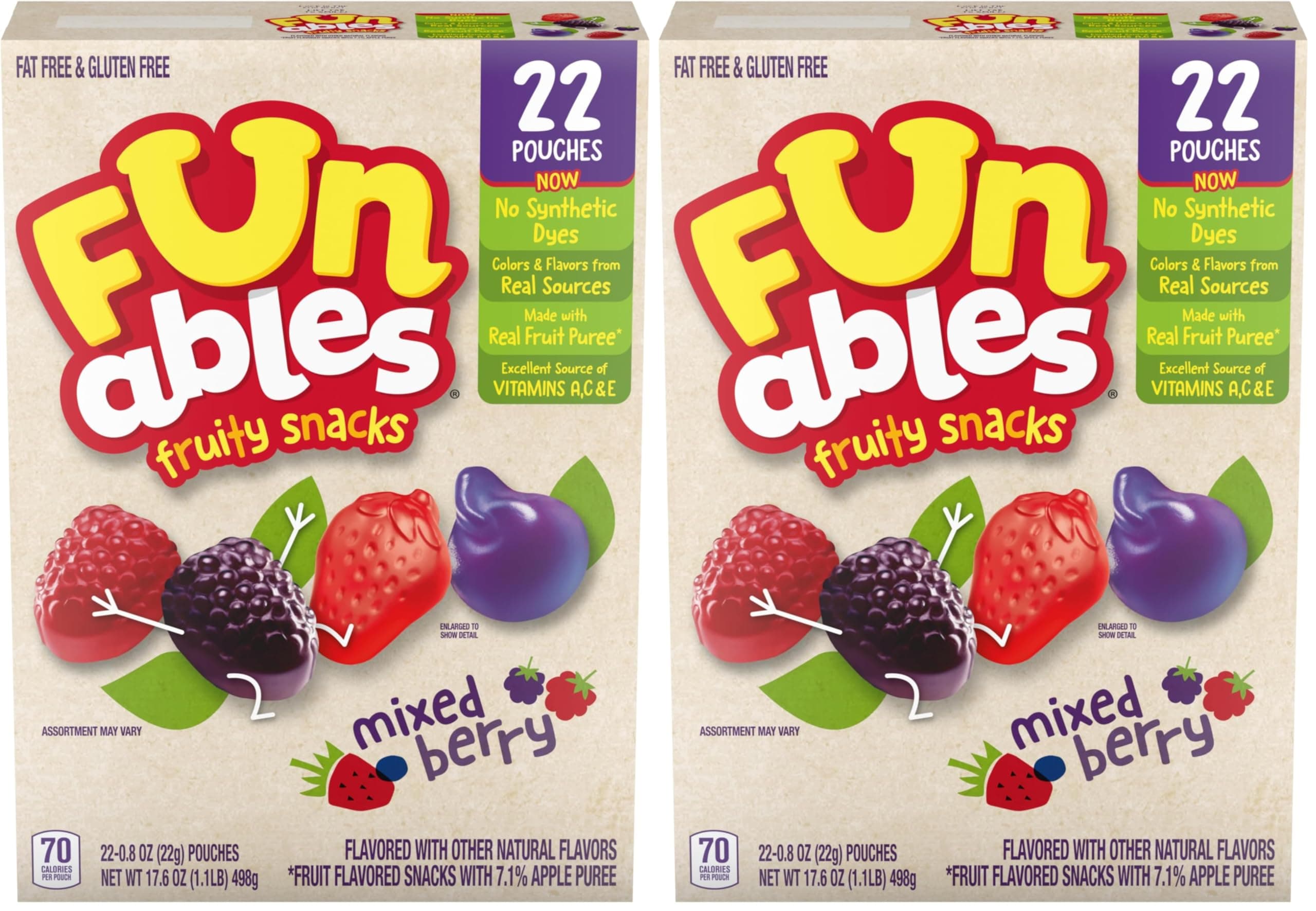 Fruity Snacks, Mixed Berry Flavored Snacks, 0.8 oz, 22ct (Pack of 2)
