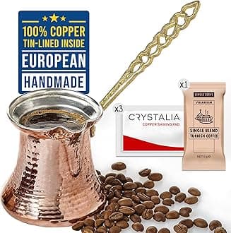 Volarium Turkish Coffee Pot, Greek Arabic Coffee Maker, Hammered Copper Coffee Cezve, Stove Top Coffee Maker (Small)