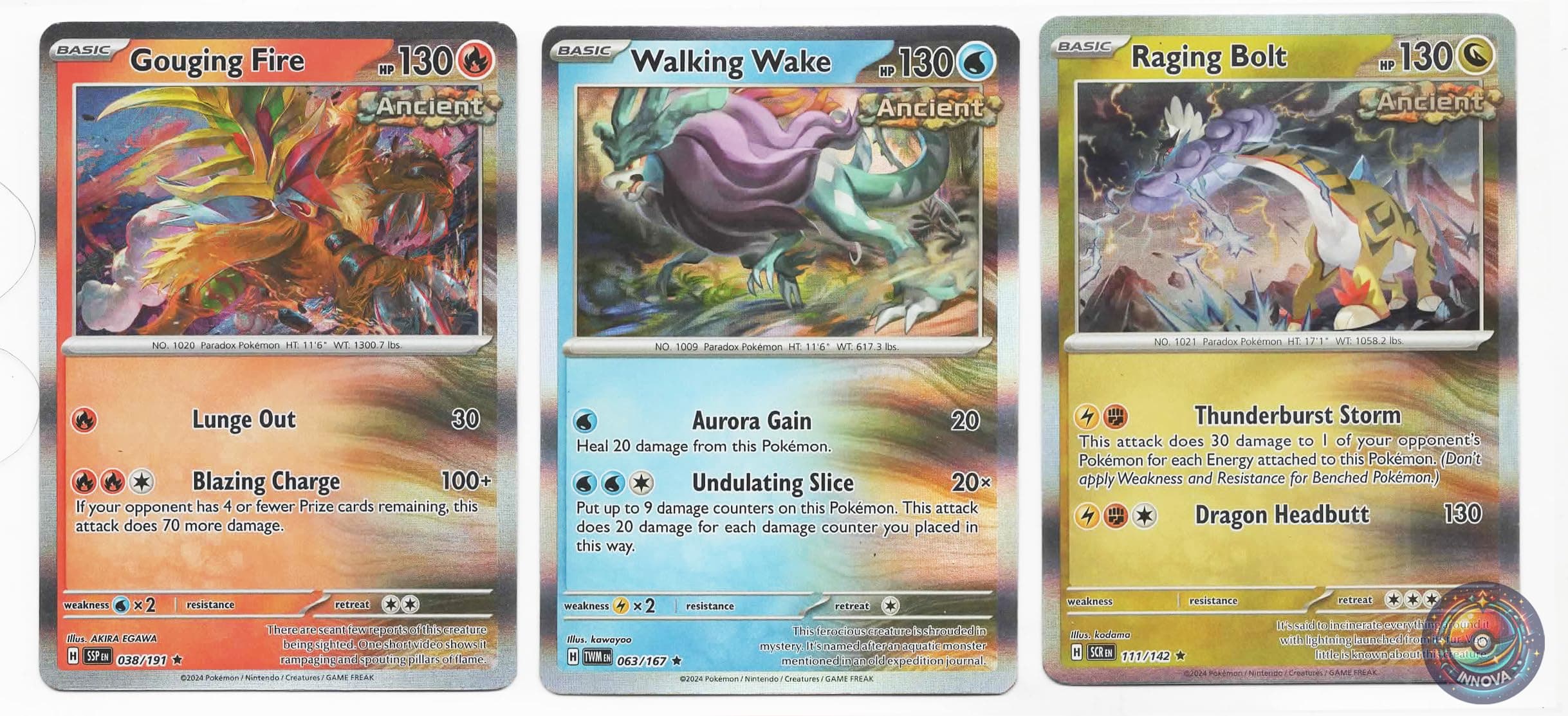 Gouging Fire - Walking Wake - Raging Bolt – Legendary Ancient Pokemon Card Lot – 038/191 Surging Spark