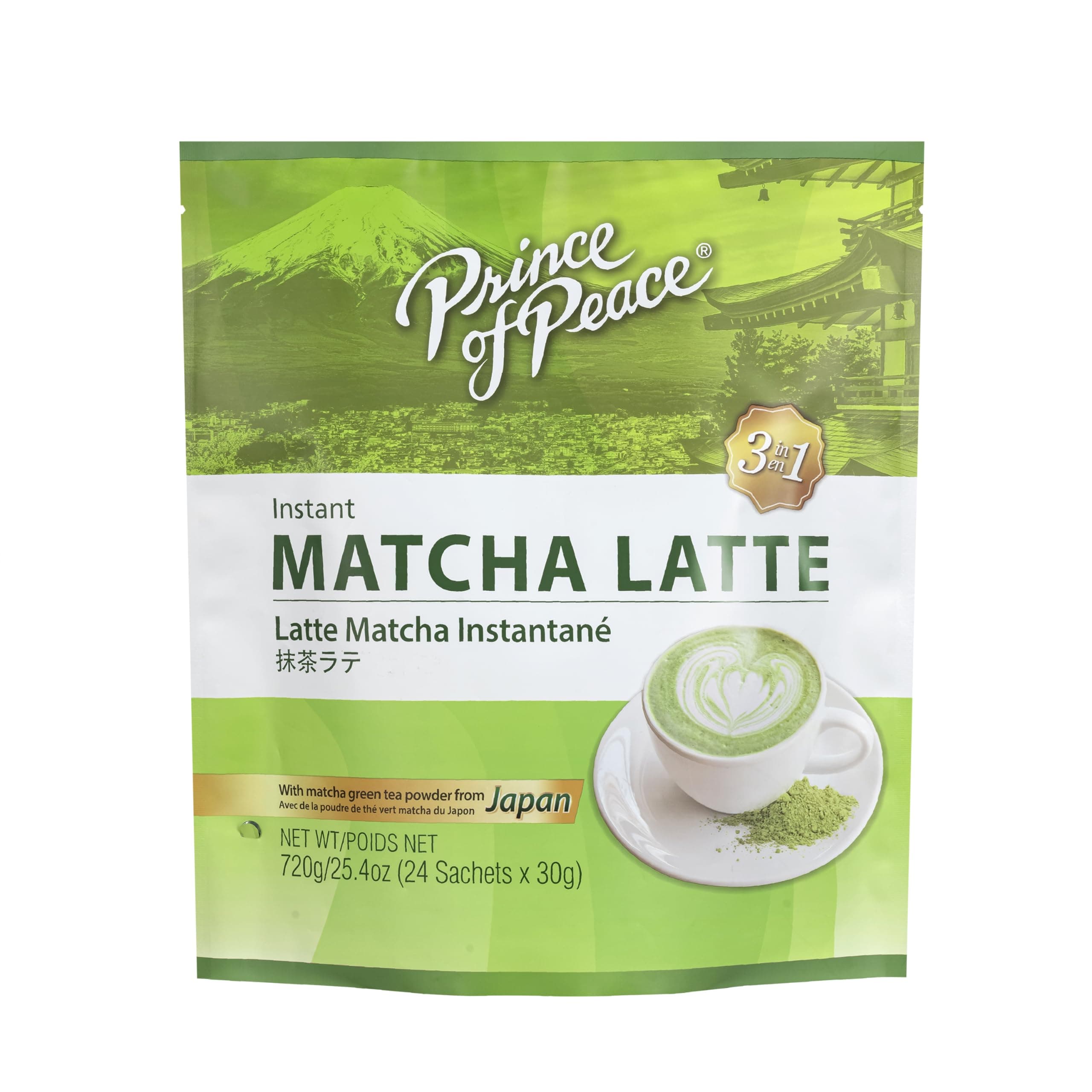 Prince of Peace 3 in 1 Matcha Latte Instant Beverage, 24 Sachets – Made with Matcha Powder from Japan - Instant Hot or Cold Beverage – Easy to Brew – Rich and Creamy Taste – Just Add Water